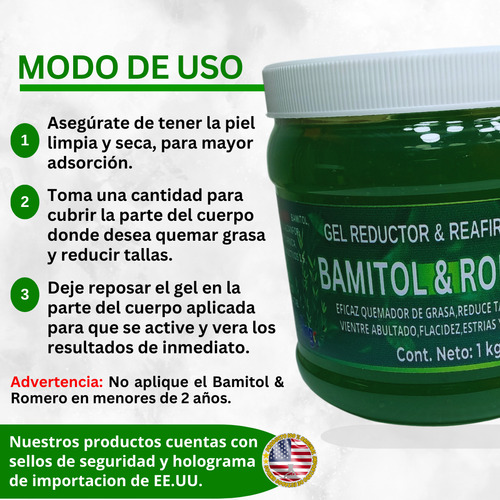 Gel Reductor Con Extracto Bamitol & Romero 1 Kg Relingo Bamitol Y Romero