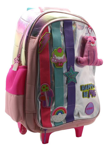 Mochila Con Carro 18'' Ck814 Cresko Color Rosa Diseño De La Tela Lisa