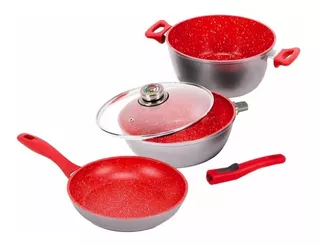 Juego De Sartenes Flavor Stone Master Set Red Con Cuchillos