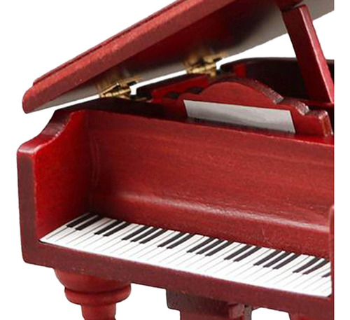 Piano Con Silla Roja Para Casa De Muñecas 1:12, Casa De