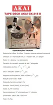 Comprar Catálogo u002F Folder: Tape Deck Akai De Rolo Gx-215d # Novo Okm
