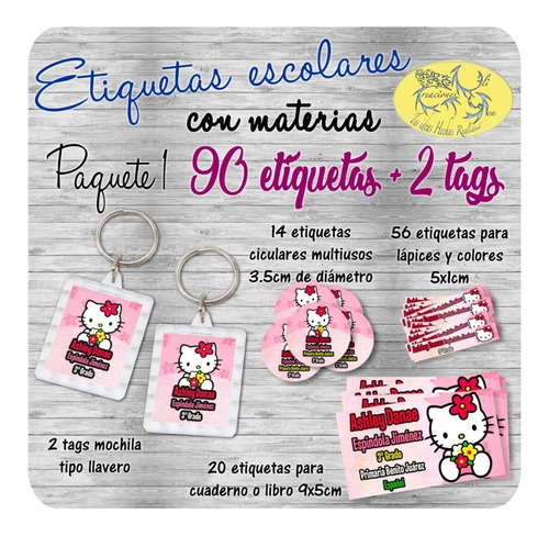 90 Etiquetas Escolares Adhesivas C/materia + 2 Tags Mochila