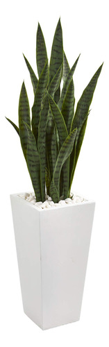 Nearly Natural Sansevieria - Maceta Artificial De Seda Blan.