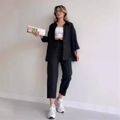 Conjunto Piezas Con Pantalones Harén Y Camisa Informal Mujer