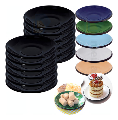 Conjunto Pires P/ Xícara Esmaltado Nº6 10,4cm Ewel 12 Cor Preto Liso