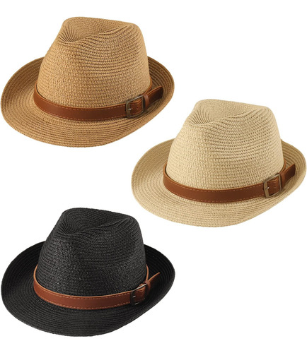 Sombrero Fedora De Paja Ultrafun, Paquete De 3, Ala Corta, P