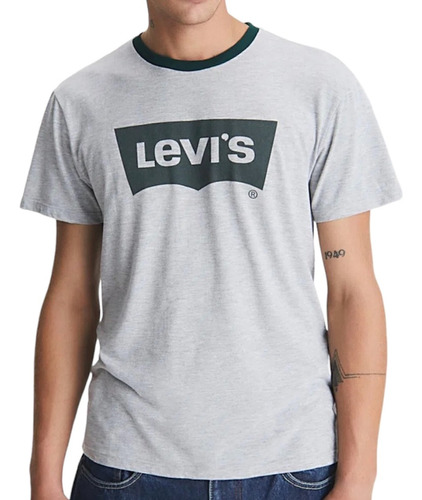 Remera Levis Hombre Gris Logo Verde 100% Original