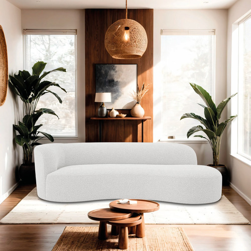 Divã Recamier Orgânico Tokyo 200cm Lado Direito Bouclé Cor Branco