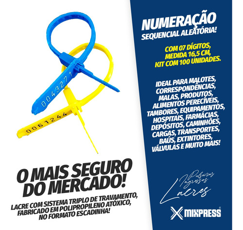 1000 Lacres Segurança Polipropileno 16,5cm Malote Numerado