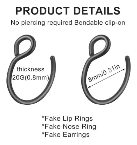 Conjunto 8 Piercings Falsos Labio Nariz Aro Serpiente Hombre