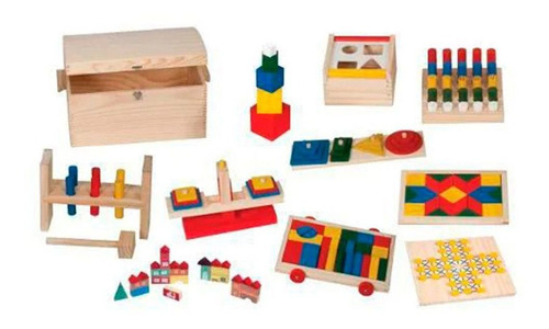 Brinquedos De Madeira - Baú Educativo 10 Brinquedos