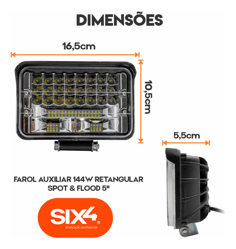 Kit 4 Farol Led 144w Retangular Caminhão Trator Off-road 4x4