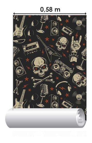 Imagem 3 de 5 de Papel De Parede Adesivo Rock'n Roll Retrô N05085 0,58x2,5m
