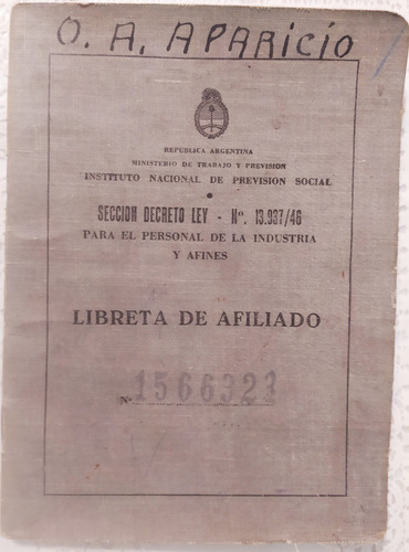 Antigua Libreta De Afiliado Peronismo 1949 (Usado)