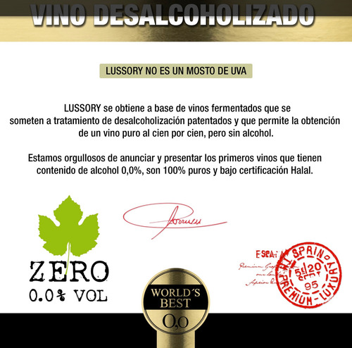 Vino Español Sin Alcohol 0.0% Premium Lussory Red Merlot