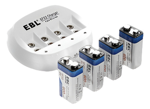 Ebl Pack 4 600mah 9v 6f22 Li-ion Baterías Recargables + Carg