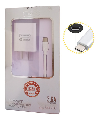 Cargador De Pared Usb Tipo C Carga Rapida 3.6a