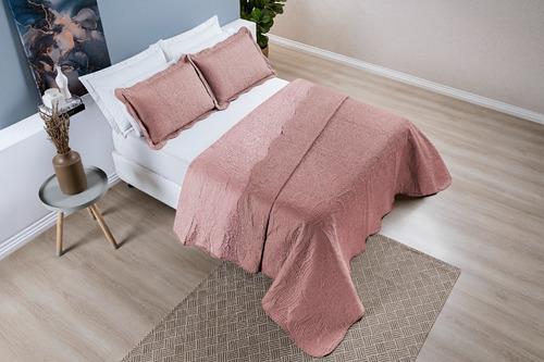 Roupa Cama Casal Super King Colcha Luxo Micropercal 200 Fios Cor Rosa