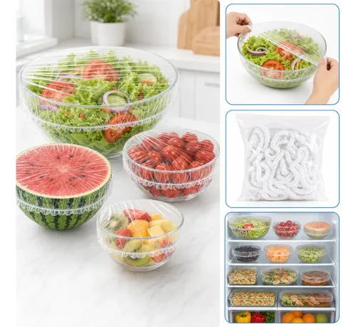 Kit 200 Tampa Descartavel Para Alimentos Elastica Vedacao