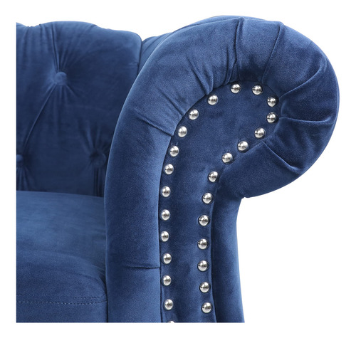 Sofá Chesterfield Moderno De Terciopelo 3 Plazas Azul Madera Diseño De La Tela