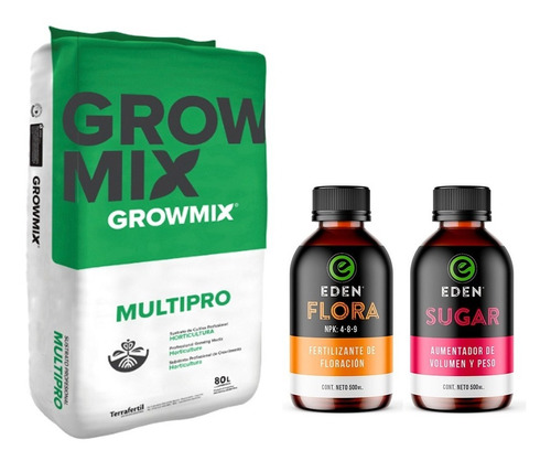 Sustrato Growmix Multipro 80lts Con Eden Flora Sugar 500 Cc