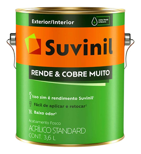 Tinta Rende Cobre Muito 3,6l Fosca Cores Suvinil Rio Paíne Fosco