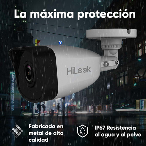 Hilook Kit De Cámara + Montaje Cámara De Seguridad Tipo Bala Ip 4 Mp Con 30 Mts Ir Para Vision Nocturna Protección Ip67 Para Uso Exterior Modelo Ipcb140h(c)/xs