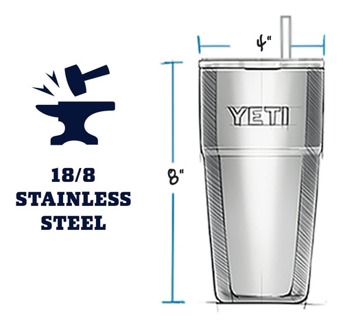 Vaso Yeti Rambler 750 Ml Aislada Con Popote, Acero, Seafoam