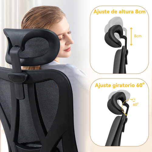 Silla Ergonómica de Oficina Reclinable con Ruedas y Cabecera Color Negro Vidita RB90017
