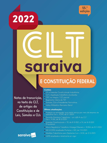 CLT Saraiva e Constituição Federal - 55ª edição 2022, de a Saraiva. Editora Saraiva Educação S. A., capa mole em português, 2022