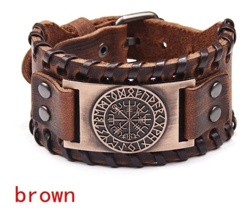 Esclava Pulsera Brazalete Vikingo Cuero Nórdico Hombre