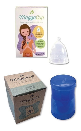 Copa Menstrual Maggacup Silicona + Vaso Esterilizador Color Color Copita 0 Y Vaso Azul