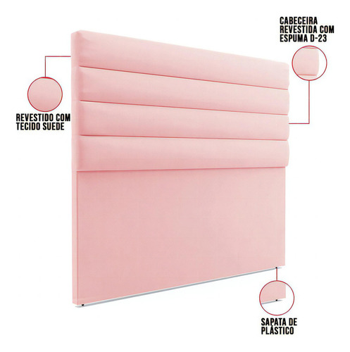 Cabeceira California Para Cama Box King 190 Cm Suede Cor Rosa Bebê