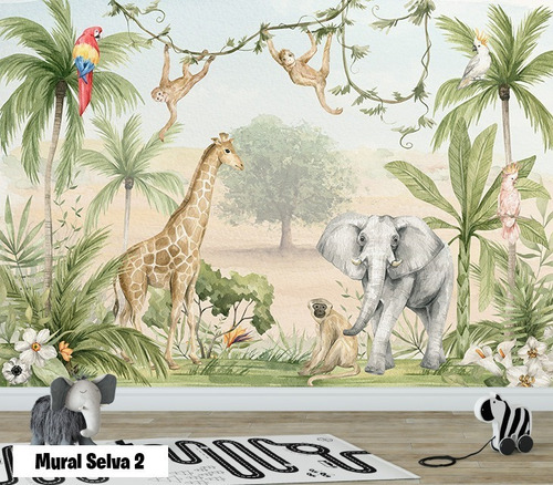 Imagen 3 de 5 de Vinilos Mural Infantil Animales Selva Jungla