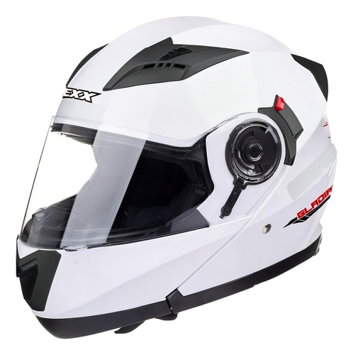 Capacete Fechado Texx Escamoteável Robocop Articulado Gladiator Com Queixeira Móvel Viseira Solar Interna Antirrisco Antiembaçamento E Com Bavete E Narigueira Removível Cor Branco Tamanho 60