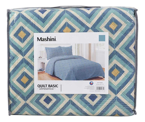 Quilt Coordoba 2 Plazas Marca Mashini Color Azul Claro Estampado Mosa