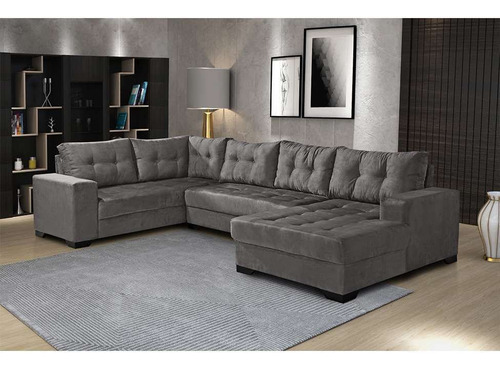 Sofá De Canto 6 Lugares Com Chaise Direito Dijon Suede Ci... Cor Cinza