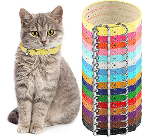 Weewooday 16 Piezas De Collar De Pu Para Gatos Collares Ajus