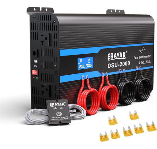 Erayak 2000w Inversor De Onda Sinusoidal Pura 12v Dc A 120v 