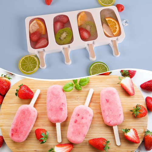 Moldes Para Paletas De Hielo De Silicona, 4 Cavidades Molde