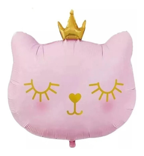 Globo Metalizado Cara Gato Gatita Con Corona Rosa Negro 76cm