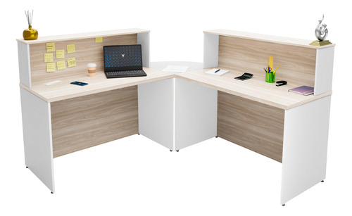 Bancada De Canto Em L Atendimento Recepção 120x60 Netmobil Cor Carvalho/branco