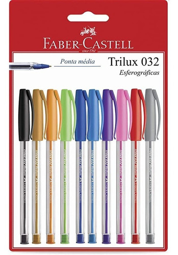 Caneta Faber Castell Trilux Colors - Kit Com 10 Cores