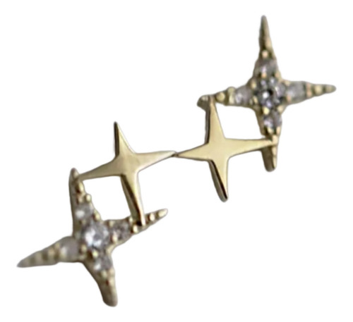 Aretes, Broqueles,forma De Estrella, Plana Chapa Oro 14k