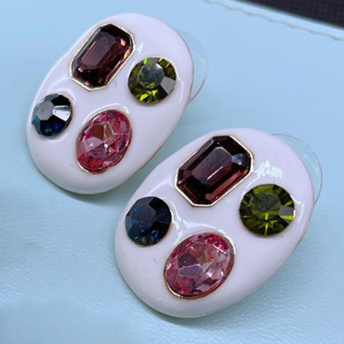 3 Stud Pendientes De Moda Retro, Resina Incrustada, Aro