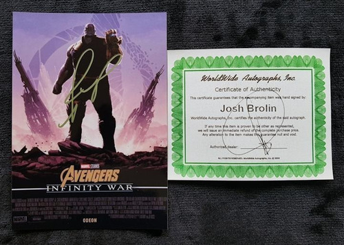 Josh Brolin Thanos Avengers Marvel Autógrafo En Foto De 5x7