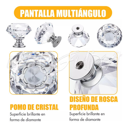 30mm,manijas De Puerta De Cristal De Diamante, Pack De 20