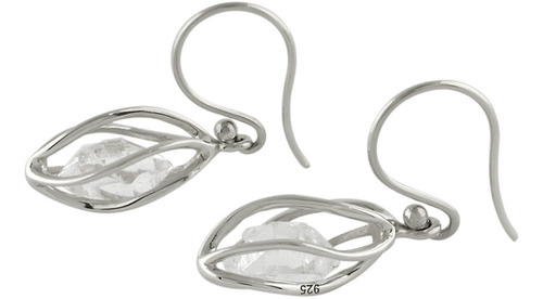 Aretes De Plata Con Cristal De Cuarzo Y Diamante Herkimer