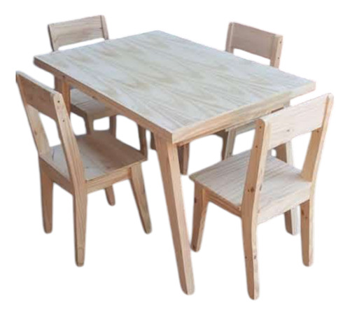 Mesa Escandinava 140cm X 80cm Con 4 Sillas Beige Liso