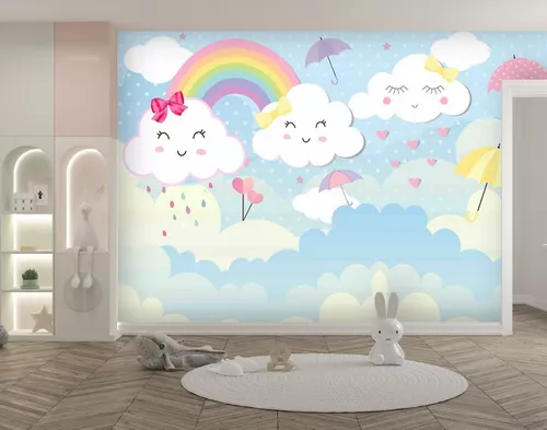 Papel De Parede Infantil Para Menino Nuvem Chuva de Amor - 2,5mx50cm